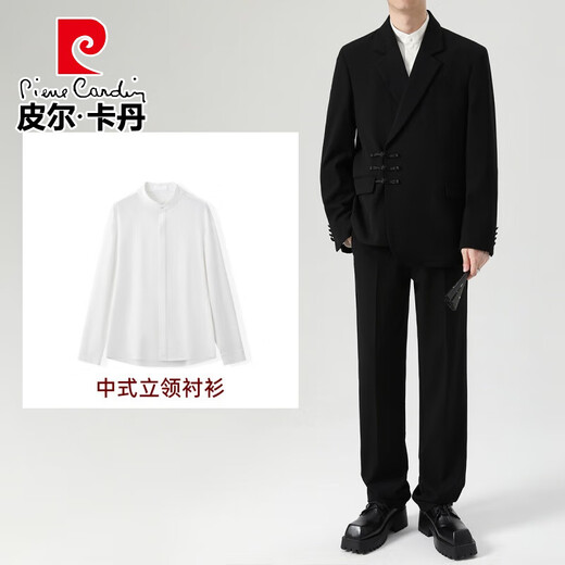 Pierre Cardin New Chinese tunic suit stand collar engagement groom suit men's wedding national style suit men's knitted jacket 2402 jacket + pants XL