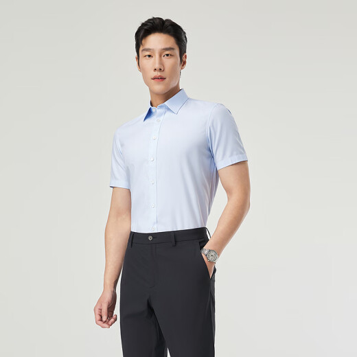 Camisa Yager Men 2025 Summer Jóvenes Men casual Camisa formal de manga corta azul 42