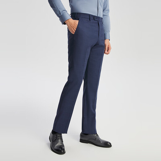 YOUNGOR trousers men's 753 blue-gray plaid anti-wrinkle suit trousers wool blended crisp and stylish 2025 shopping mall same style blue-gray YOTX212753HIY trousers 175A 175/82A 33 size 84cm
