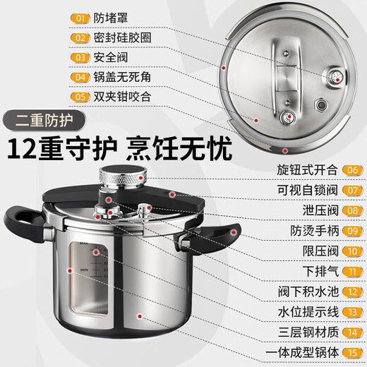Aistar pressure cooker, one-hand open lid, three-layer thickened composite steel, explosion-proof pressure cooker, stew pot, gas induction cooker, universal, regular model, suitable for 4-6 people, 22cm 6L