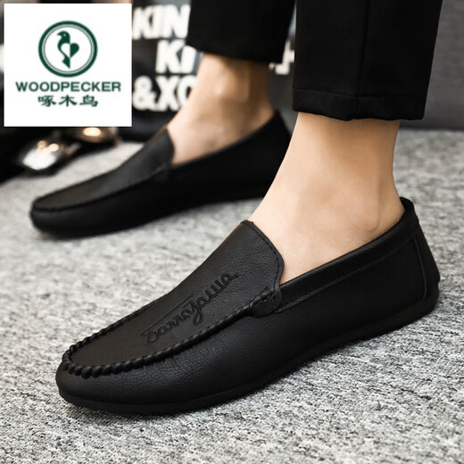 Woodpecker 2025 Nouveaux chaussures de gabares noir noir Chaussures en cuir haut de gamme Men de gamme basses à tendance à la tendance des chaussures pour hommes conduisés D838 Black 39