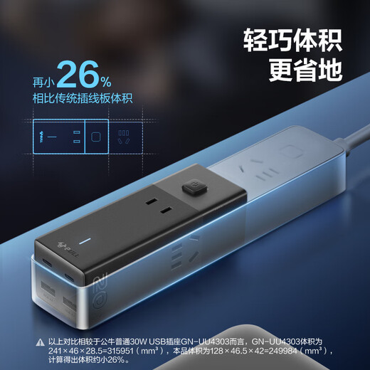 公牛（BULL）氮化镓20W快充插座/桌面充电站/USB插线板宿舍家用便携插排小电舱学生插座 2C2A+3插孔