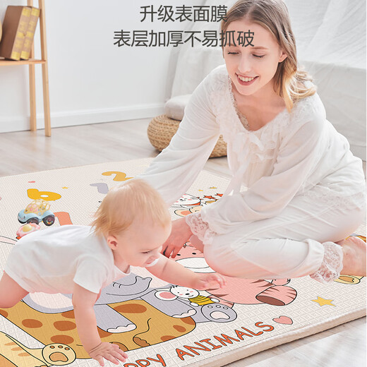 宝宝爬行垫无味家用加厚客厅地垫婴儿爬爬垫儿童泡沫垫子 快乐动物+轨道游乐场/3C认证 180CM*300CM*【加厚2.5CM】