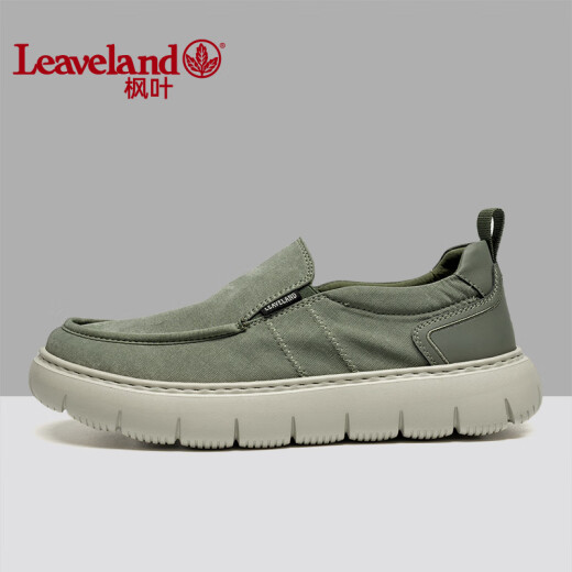 枫叶（leaveland）帆布鞋男夏季新品织物透气一脚蹬懒人鞋男轻便软底套脚休闲鞋子男 绿色（皮鞋码） 40