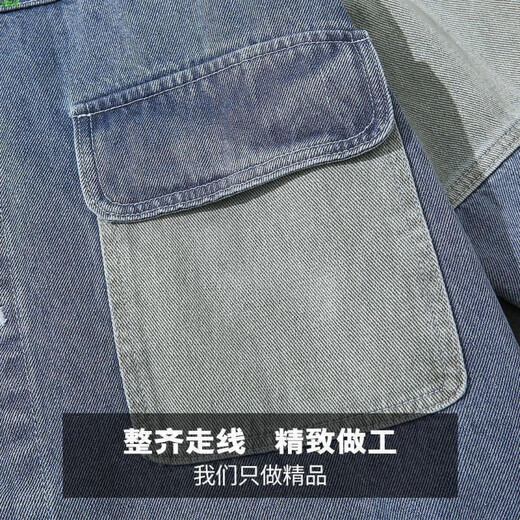 LAXSESU2025外套春秋男新款浅色拼接工装休闲宽松大码牛仔夹克男上衣潮 WTM02浅蓝(新品) M [建议90-115斤]