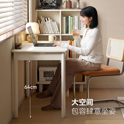 
Visa Genji Wooden Language x Visa Solid Wood Desk Student Writing Desk White Cream Style Study Desk Computer Desk 1.05m Desk (1050*500*750MM)