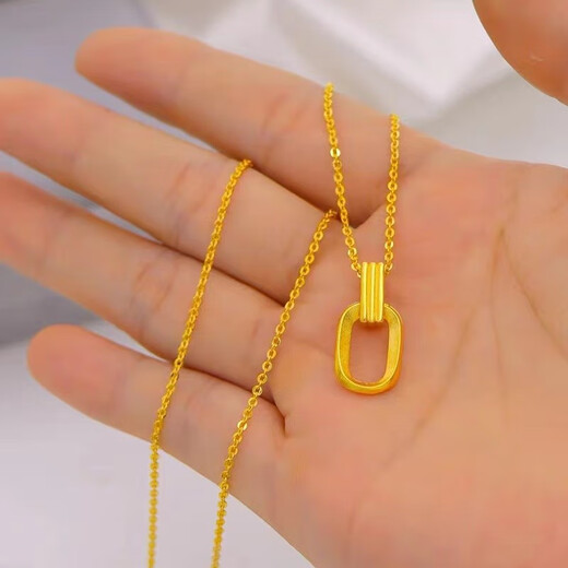 Tongrubi Old Phoenix Gold Store Light Luxury Niche Necklace for Women 18k Yellow Gold Geometric Double Ring Clavicle Chain Sand Geometric Double Ring Necklace