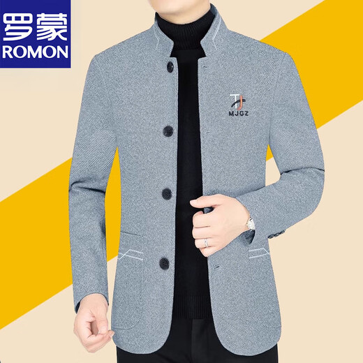 Luo Meng Autumn and Winter Woolen Jacket Middle-aged Men Stand Collar Casual Jacket Dad's Clothing 2025 New Top B28261# Navy Blue XL 180 Recommendation 135-145Jin Jin equals 0.5 kg