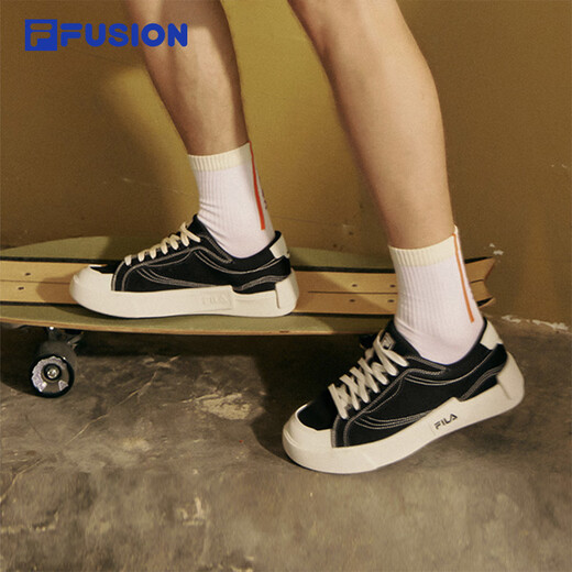 FILA FUSION斐乐男鞋潮牌板鞋情侣运动鞋休闲鞋经典帆布鞋男女鞋 黑色-BK 情侣款 42.5