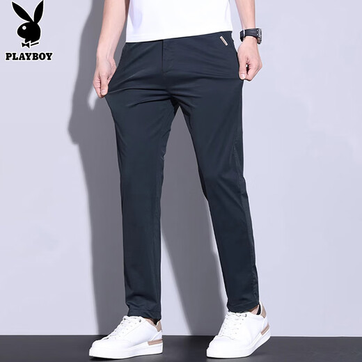 PLAYBOY (PLAYBOY) Pantalones casuales para pantalones delgados de seda de hielo masculino para pantalones de secado de verano para hombres pantalones de altura recta de patas rectas