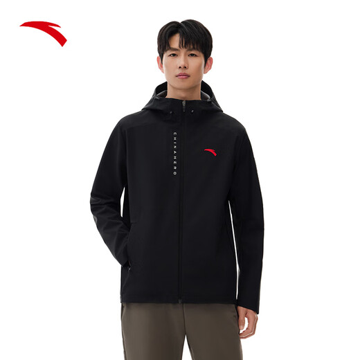 安踏（ANTA）防泼水运动外套男士秋冬季环保遮阳易打理通勤连帽训练夹克风衣 【防泼水-经典百搭】基础黑-6 XL