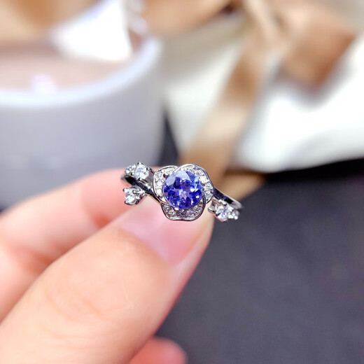 OEMG natural tanzanite ring s925 sterling silver fashionable exquisite fresh flower style 5*5mm exquisite and compact