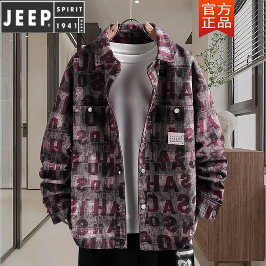 JEEP SPIRIT牛仔外套男生春秋季新款青少年衬衫夹克初高中学生男装潮流士上衣 16823白色 M (80-100斤左右)
