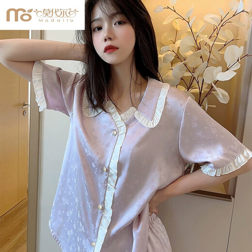 Modal French Palace Style Ice Seide Pyjamas Damen-Kurzarmhose im Sommer Neue Internet-Promi-Kleidungsstil-Kleidungsstücke Set hochwertig-yfy9905 Kurzarmhosen] M empfohlen 80-100jin [Jin gleich 0,5 kg]]