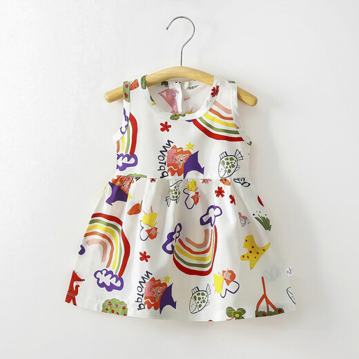 Baby dress, holiday style girl's floral sleeveless dress, thin cotton silk princess dress, T-W2 colorful bunny skirt 110, recommended height around 90