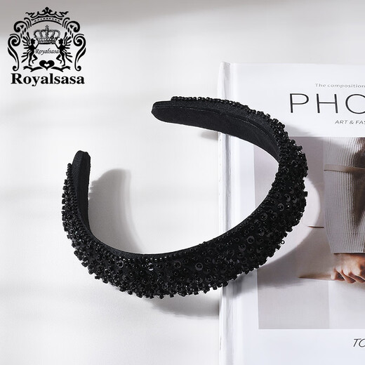 Royal sasa royal salsa heavy industry beaded sequin headband fashion versatile outdoor departure card French lady temperament headband black BL