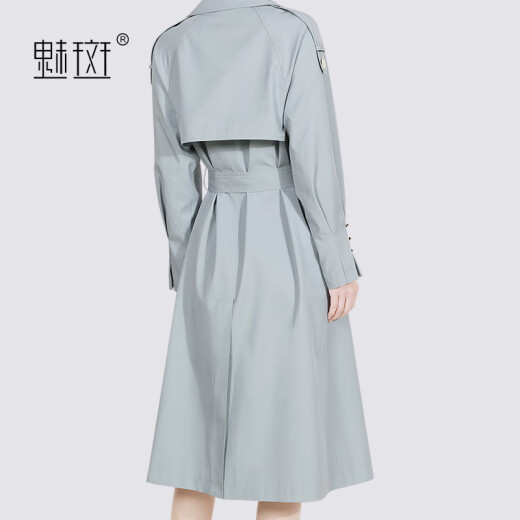 魅斑今年流行时尚设计感风衣外套女中长款2025年春季新款收腰大衣 灰蓝色 XL