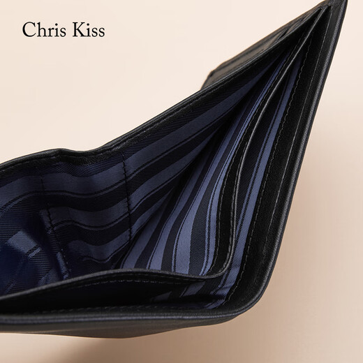 CHRIS KISS男士钱包男短款真皮多卡位头层牛皮钱夹送男友老公生日礼物礼盒装 专柜礼盒 免费打印一张照片哟