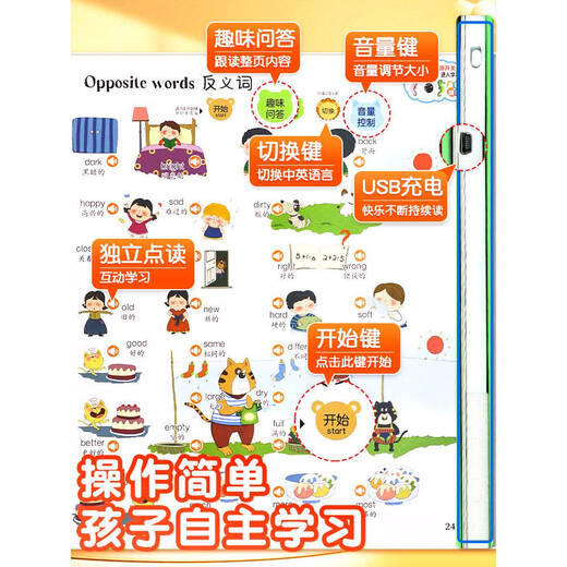 【自营现货】英语启蒙有声书学习神器会说话的早教手指点读英语单词发声大幼儿英文绘版教材儿童早教机幼儿园 充电款会说话的的英语单词大书