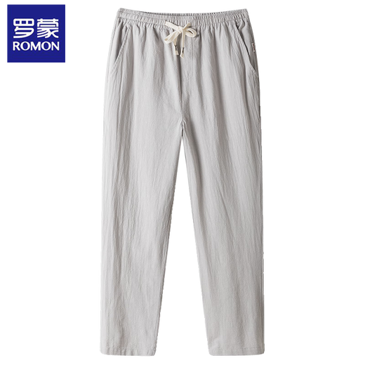 ROMON cotton linen pants men's summer thin cropped pants men's new Chinese loose large size straight line trousers H8223 black XL 130-145Jin [Jin equals 0.5 kg]