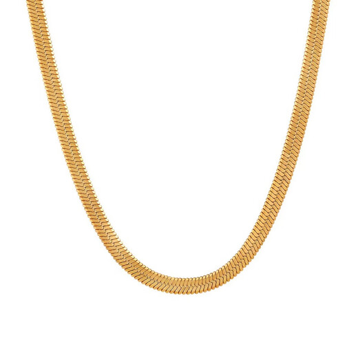 DL 1998 Fat Donglai same style 18k gold necklace snake bone chain K gold women's yellow l gold clavicle chain versatile simple gift for girls 18k gold flat snake bone necklace length 45 cm
