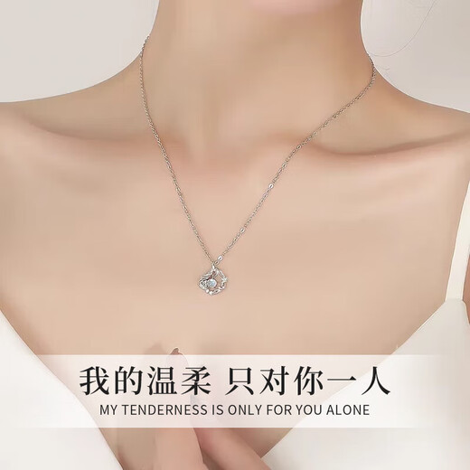 Chow Pak Fook sterling silver eucalyptus and bird necklace for women 2025 new light luxury clavicle chain pendant birthday gift for girlfriend