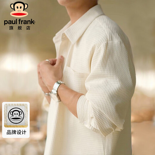 Big Mouth Monkey (paul frank) long-sleeved shirt men's spring and autumn casual shirt men's loose waffle top jacket men's beige color L