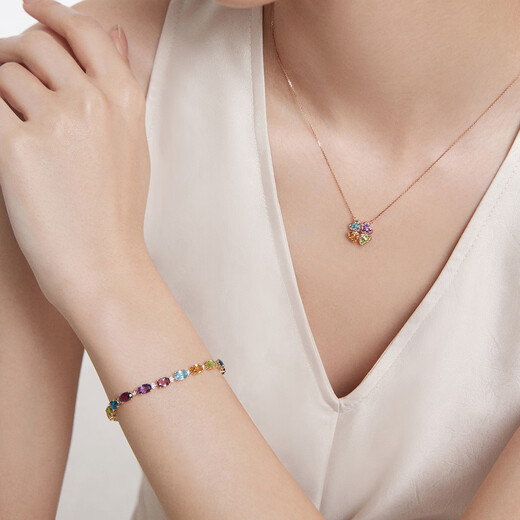 Chow Tai Fook ENZO Rainbow Series 18K Gold Rainbow Pledge Colorful Gemstone Diamond Bracelet Women EZV8785 Birthday Gift 15cm