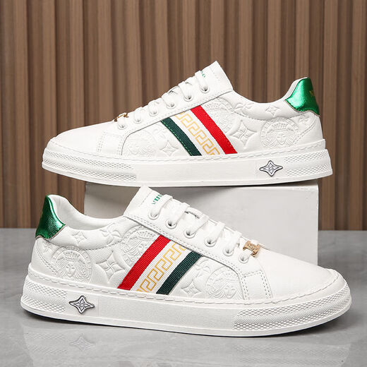 VERSACE JEANS COURTURE Fan Jia F Sizhe genuine leather casual lace-up high-end board shoes low top business high-end sports versatile breathable and odor-proof M9922 white and green single layer 39