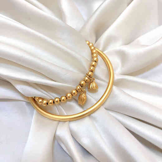 Zhongchi ancient gold inheritance bracelet, two generations of joy, lotus pod bracelet, simulated engagement and wedding, fake three gold hardware stage props, No. 54 bracelet + bracelet two-piece set (simple decoration)