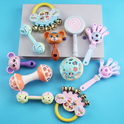 Hochet à main jouet bébé 0 à 3 mois hochet 6 nouveau-né marteau de sable entraînement à la préhension hochet à main 2 ans hochet chat ensemble de 6 pièces doigt de sucre main double rond couleur chat