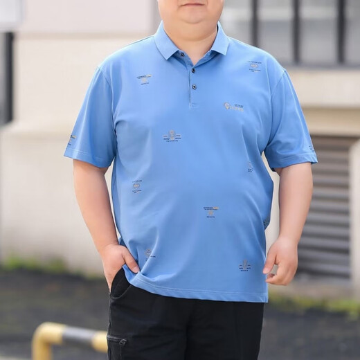 Romon (Romon) 280 plus Fett plus großer Fettmann-Fett-Mann-Herren-Kurzärmel-Sommerhemd-Kragen T-Shirt hübsches Druck, damit es schlanker Papa 9920 Grau 3xl 190 3x (180-200) aussieht