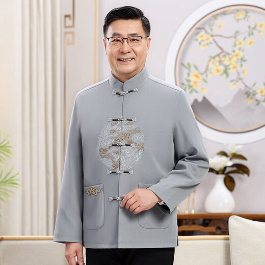 新年新款唐装男老年爷爷奶奶春秋夹克外套中国风本命年高品质套装 红色 9230【套装】 XL /180【推荐135-150斤】