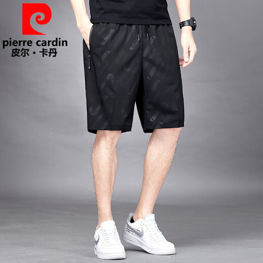 皮尔卡丹（pierre cardin）五分裤男士夏季冰丝薄款速干透气休闲宽松加大码运动短裤沙滩裤子 7029黑色 7XL :240-255斤