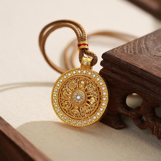 Chihuan Eight Treasures Compass Pendant Braided Rope Necklace Good Luck Eight Treasures Plate Fashion Jewelry Valentine's Day Gift for Girlfriend Copper Alloy K Gold Plated Compass
