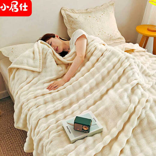 小居仕泡泡绒兔毛绒毛毯M826 米白色 1.8*2m(2.3斤)1条，十条起配礼盒