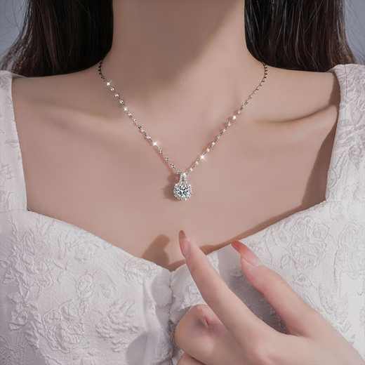 Chihuan non-fading super flash moissanite 18K gold single diamond necklace women's sterling silver pendant light luxury clavicle chain accessories high-end 2 carat pendant + sterling silver chain (45cm + 5cm)