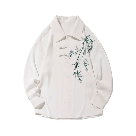 Jean-Vis new Chinese style Chinese style long-sleeved shirt men's embroidered trendy spring and autumn Hanfu folding Tang suit shirt jacket white 5XL [recommended 200-230Jin [Jin equals 0.5 kg]]
