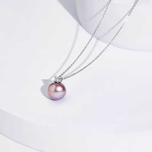Pop Freshwater Purple Pendant Round Strong Light 18K Gold Princess Clavicle Chain Temperament Women's Versatile Necklace Purple Round Beads + S925 Silver Princess Head + S925 Silver Chain 12-13mm45cm