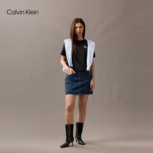 Calvin Kleinjeans 25 Frühlings- und Sommer Neue Frauen Freizeitpendler CK Jelly Kleber Druck reines Baumwollkurzschlärm Strickt-Shirt 47B835G