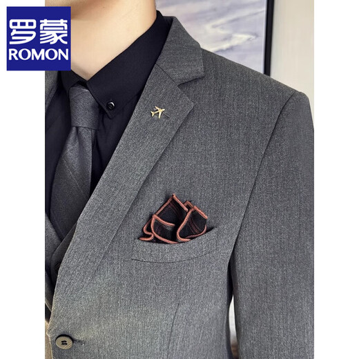 罗蒙（ROMON）新郎结婚西装套装男修身西服三件套礼服商务休闲英伦风职业正装 9889深灰 三件套【西服+马甲+裤 50/L【110-120斤穿】