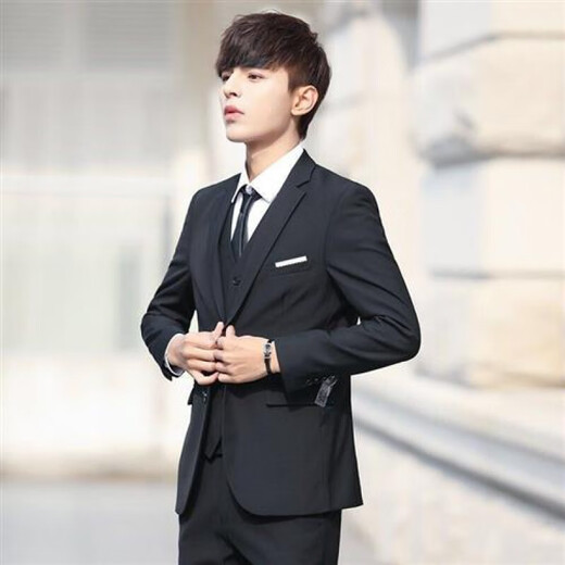FANQI Teen High School Adult Dress Suit Uniform Boys Suit Suit Men's Five-piece Suit Korean Version Navy Suit + Pants L 95-110 Jin Jin is equal to 0.5 kg
