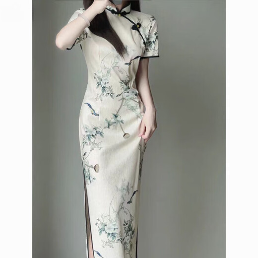 AEMAPE new Chinese gentle retro Republic style cheongsam 2025 summer new young girl improved dress long 718 lily of the valley M suggests 80-95 Jin [Jin equals 0.5 kg]