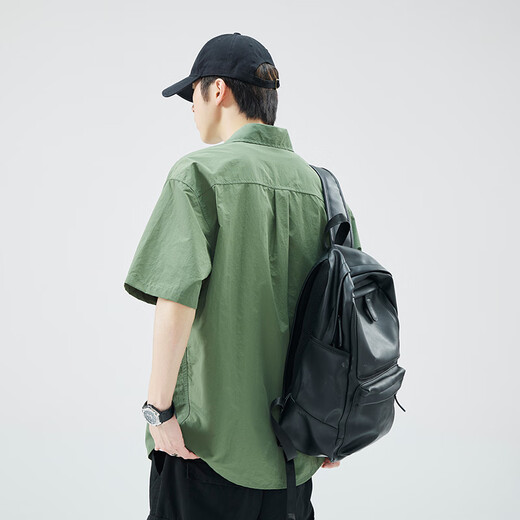 美特斯邦设计感短袖口袋衬衫男夏季日系Cityboy宽松休闲翻领工装衬衣外套 美特斯邦威1105米杏 M 90-104斤