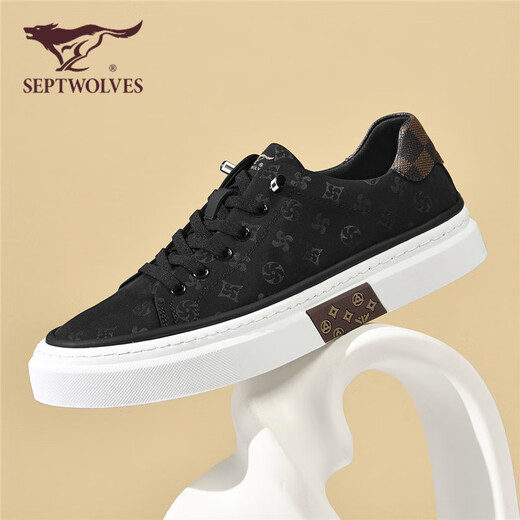 Siete lobos zapatos para hombres verano 2025 nuevos zapatos de tablero zapatos de lienzo para hombres espesas zapatos casuales versátiles de hombres transpirables zapatos para hombres versátiles zapatos planos negros 39 (245 mm) [talla de zapato de cuero estándar]