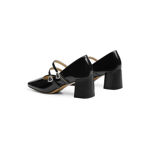 Rote Drachenfly High Heel Red Mary Jane Schuhe 2025 Neue dicke Ferse Frauenschuhe Hochzeitsschuhe französische Temperament kleine Lederschuhe WTB15281 Black 36