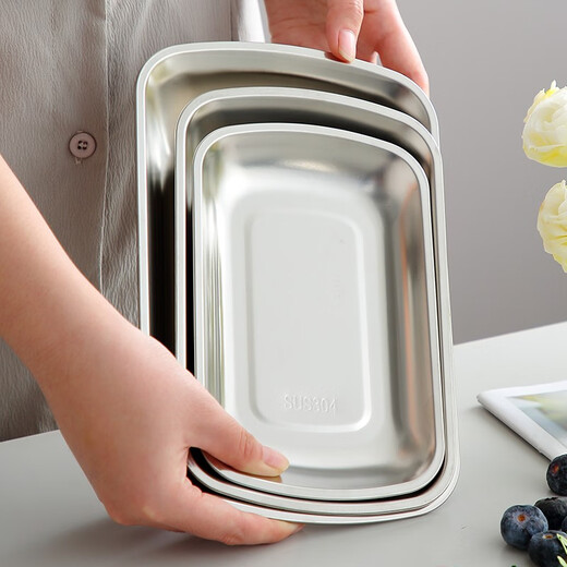 Onlycook dinner plate 304 stainless steel barbecue hot pot side dish home kitchen plate preparation plate tray square plate large/single