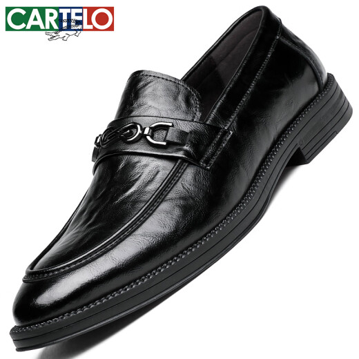卡帝乐鳄鱼（CARTELO）男士皮鞋商务休闲鞋软底牛皮透气一脚蹬皮鞋男乐福鞋9894黑色41