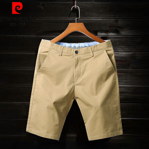 皮尔卡丹（pierre cardin）弹力休闲短裤男生夏季薄款系皮带棉质五分裤男士修身裤子中裤潮流 军绿-9909 29 (90-105斤左右)
