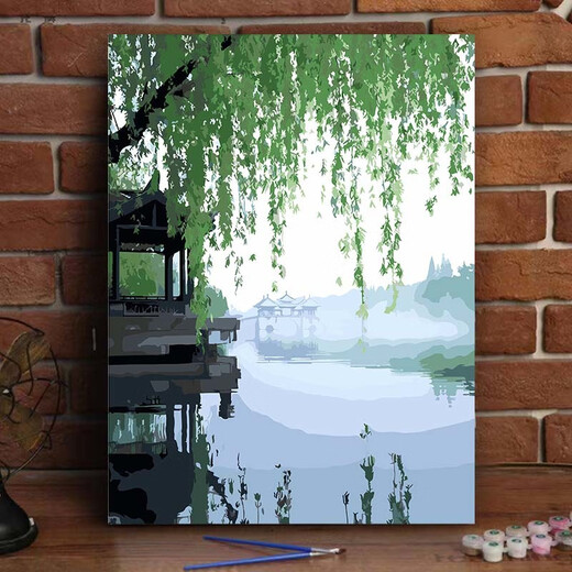中国风山水数字油画diy填色日落晚霞风景客厅餐厅手工装饰画 YF-829  高山耸立 60*75cm笔+颜料+内框